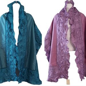 2 Lord & Taylor Silk Ruffle Weave Wraps